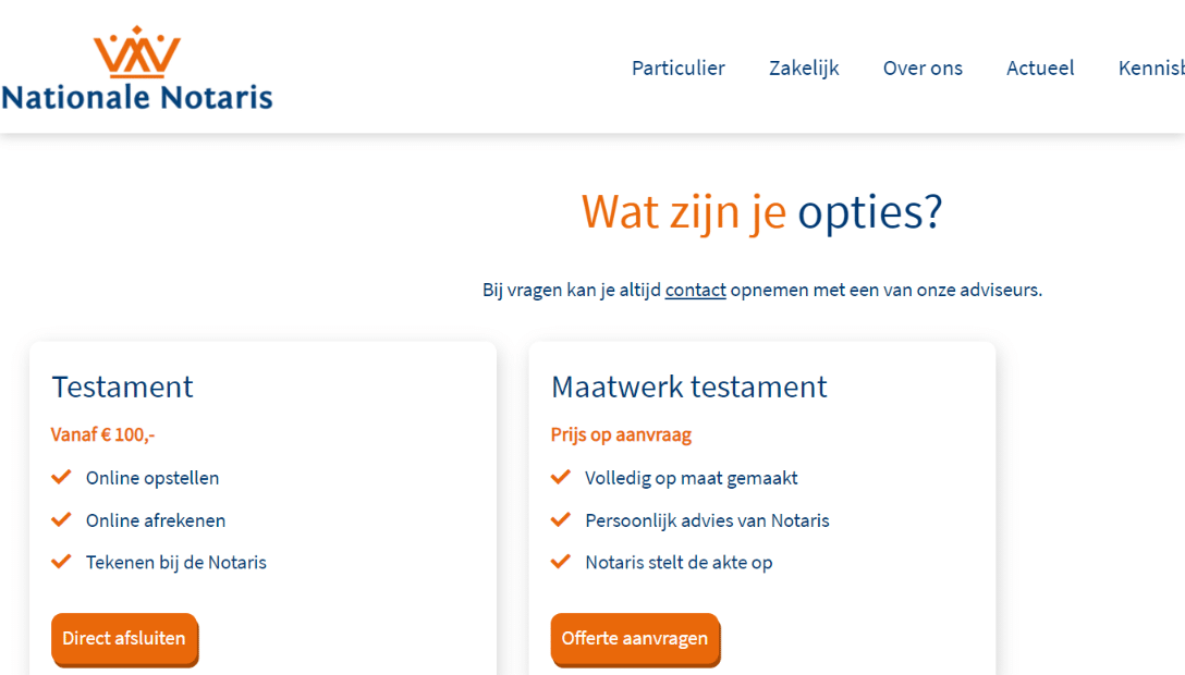 Nationale notaris testament online opstellen